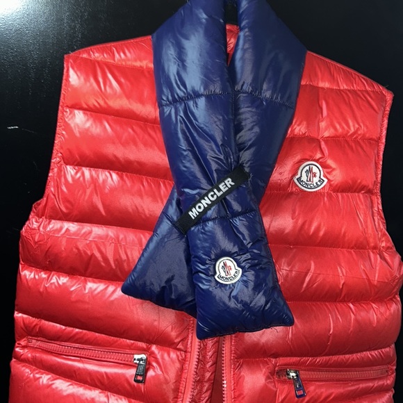 red moncler vest with watching blue scarf(sold as set ) won once, mint condition - Picture 5 of 5